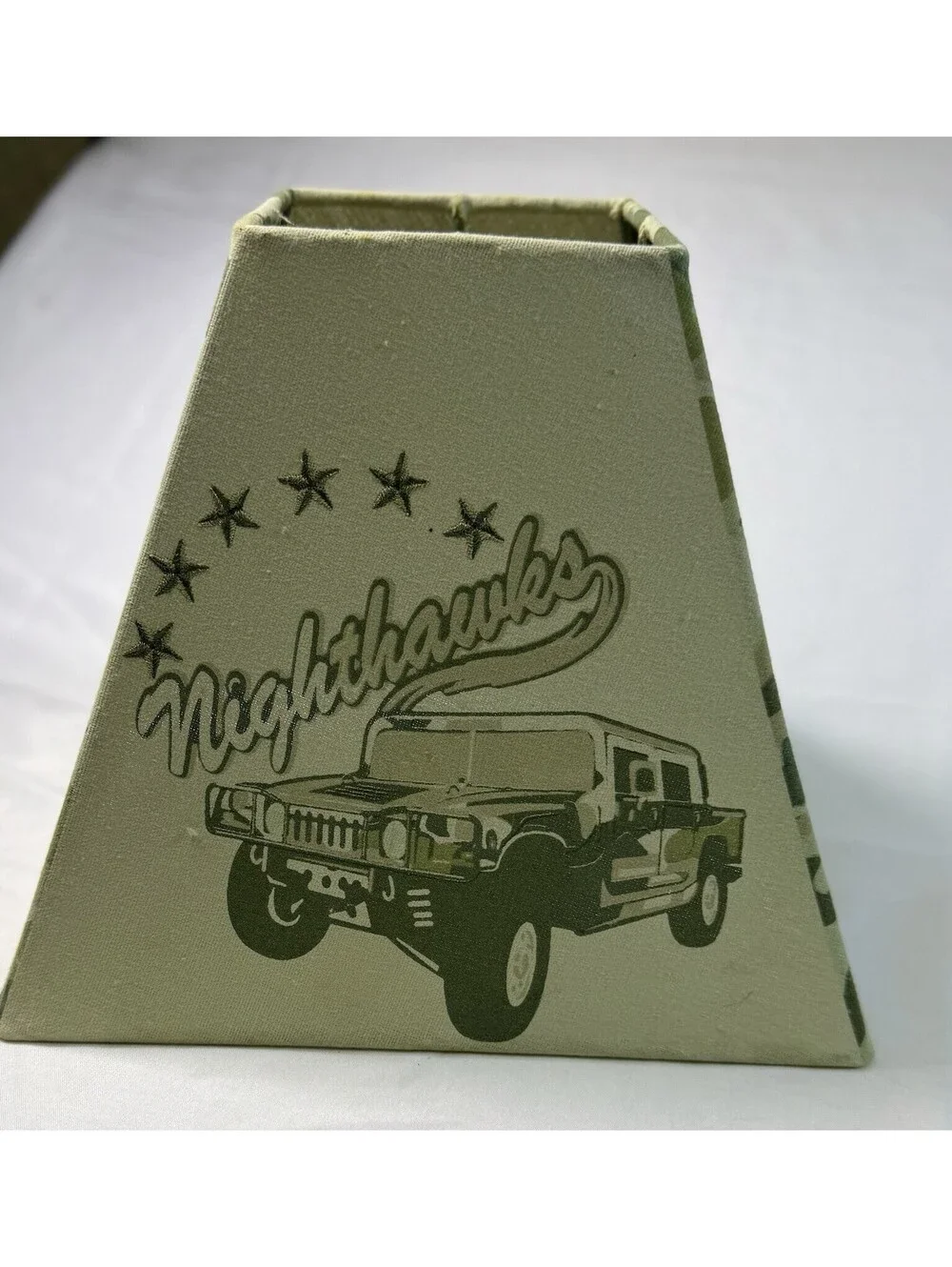 Vintage Lamp Shade Jeep Green Nighthawk Army Camouflage Embroidered